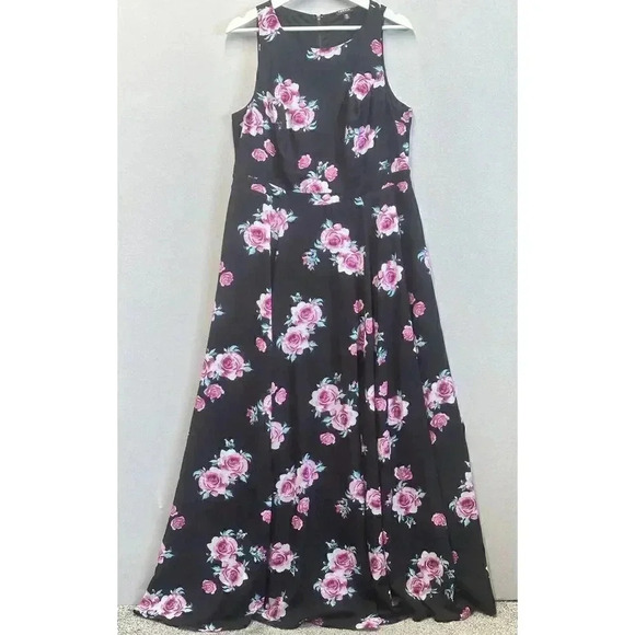 Torrid Women's Size 12 Black‎ & Pink Floral Georgette Sleeveless Maxi Dress - Picture 2 of 8
